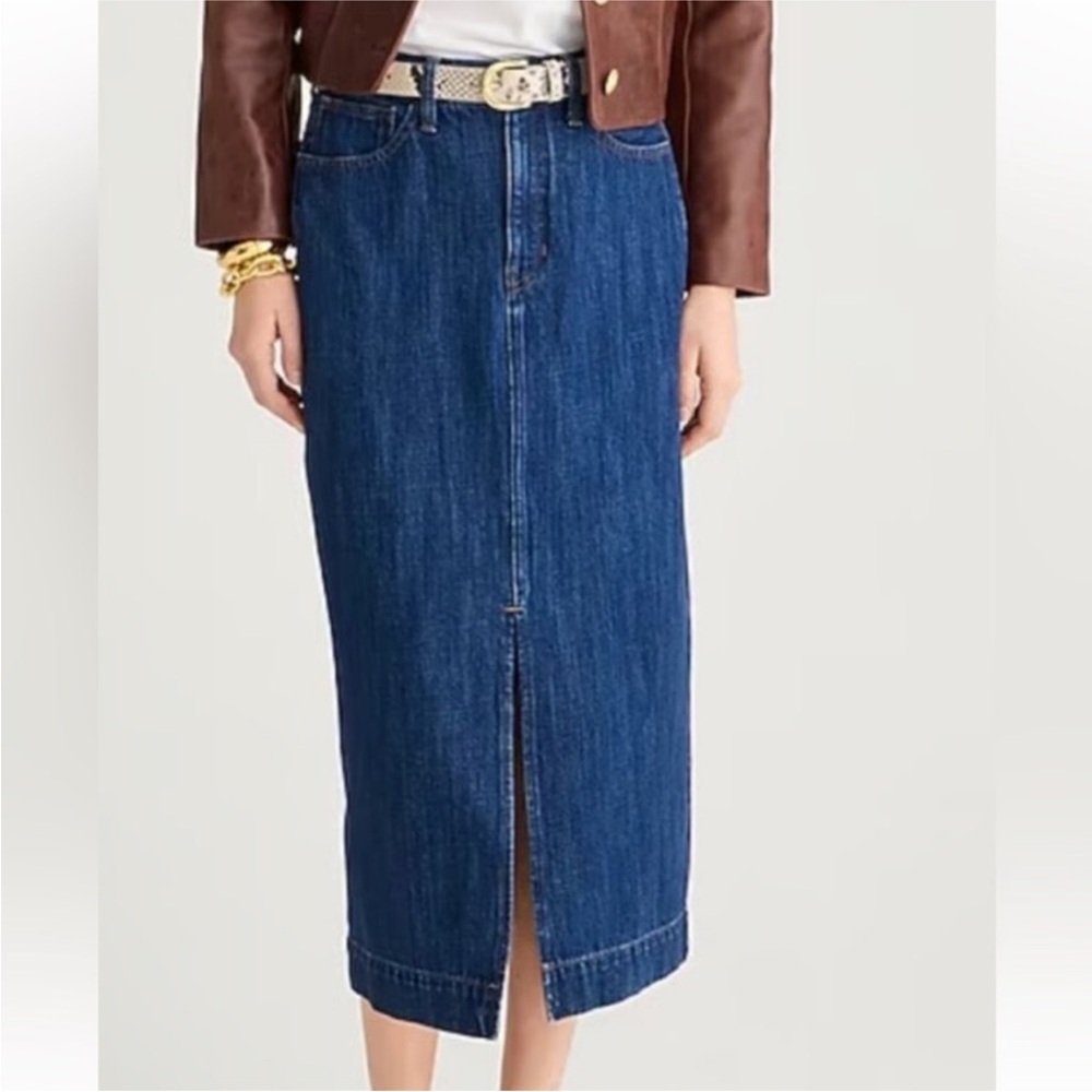 NWT J. Crew Denim Midi Skirt 100% Cotton in Rinse Wash Women’s Size 30 - Picture 2 of 13